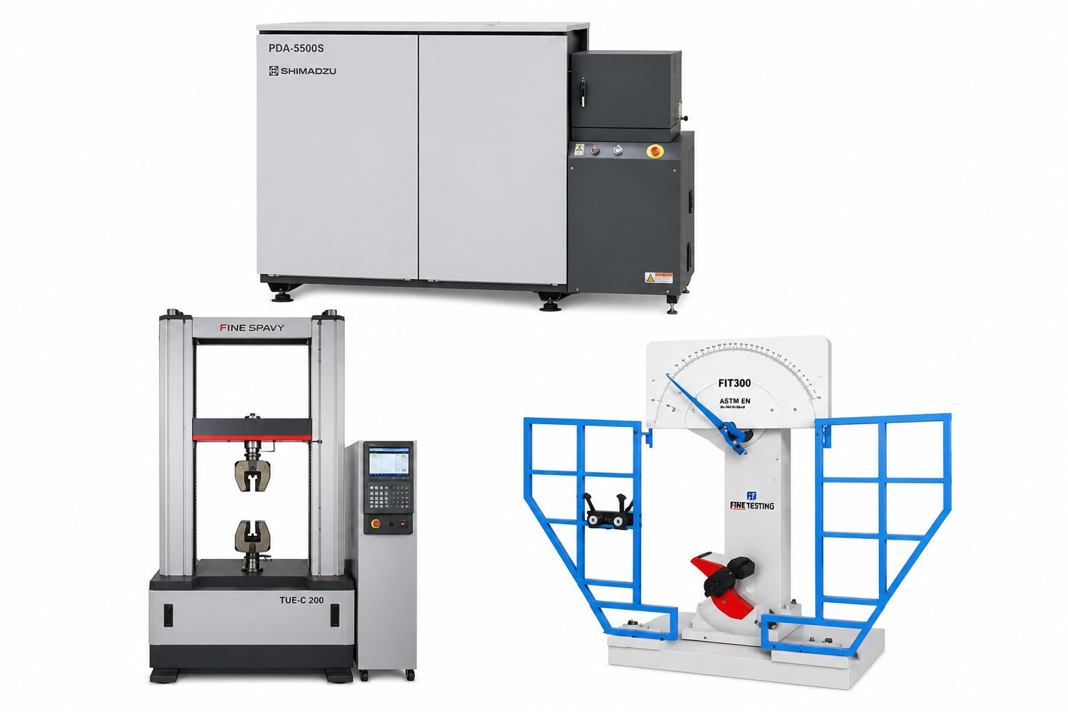 Testing equipment reference: Shimadzu PDA-5500S, Fine Spavy TUE-C200 universal testing machine, Fine Testing FIT300 impact tester