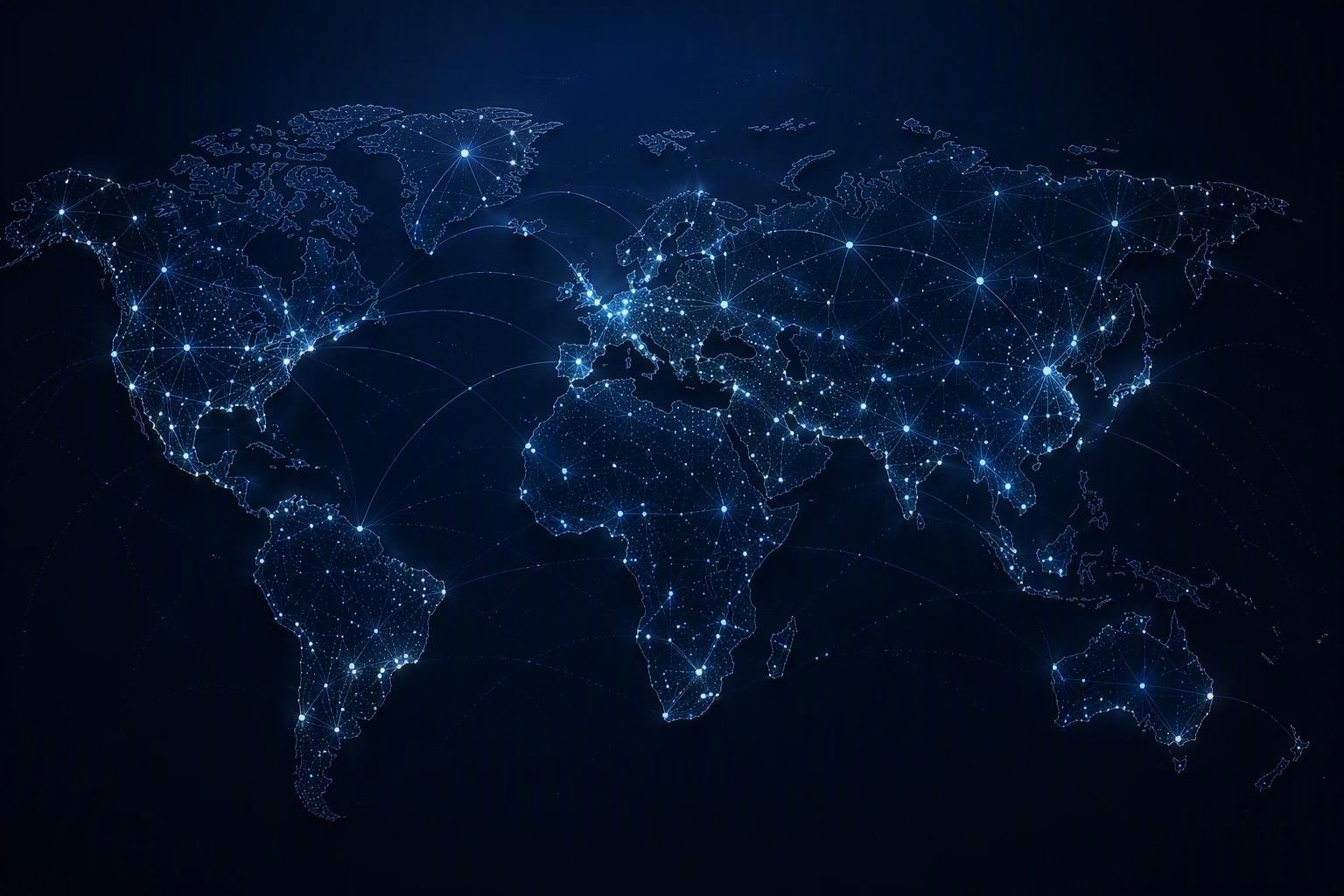 Illustrative global network map representing international reach